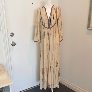 ba&sh Cream and Brown Patterned Maxi Dress